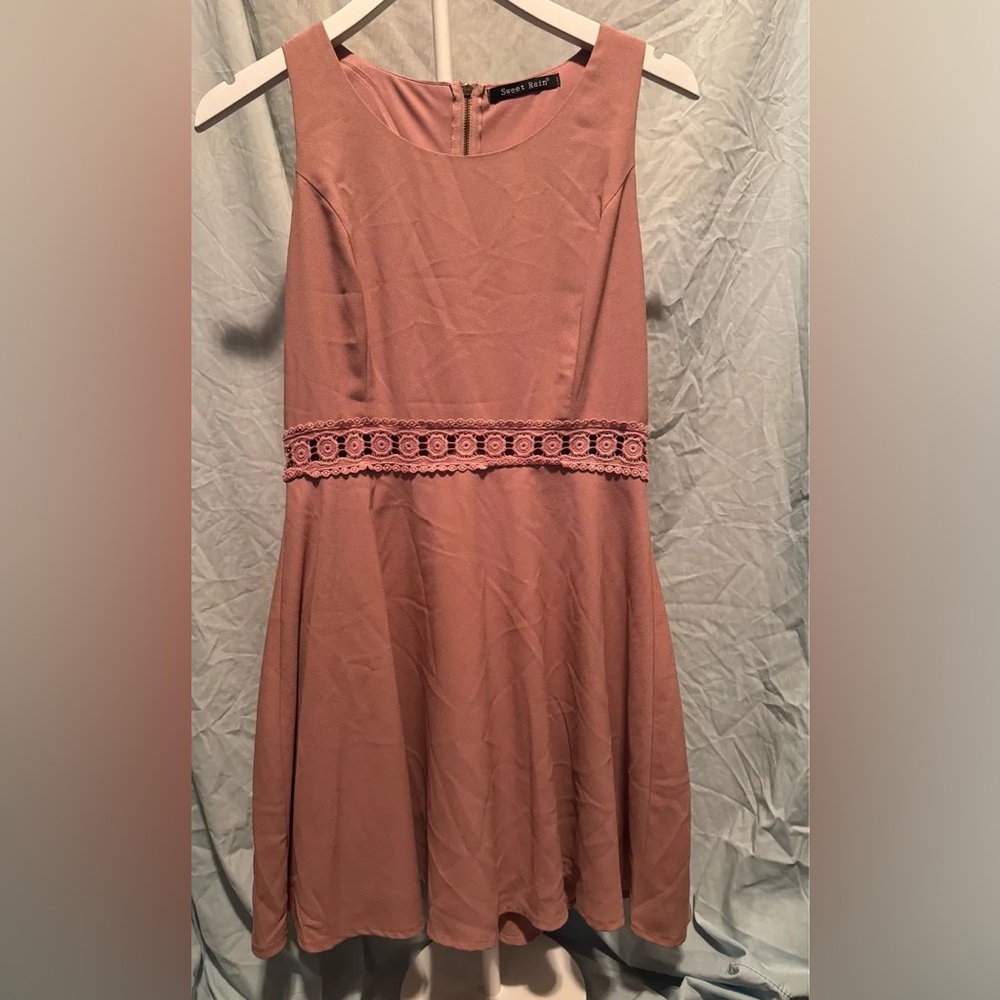 Sweet Rain Dusty Rose Lace-Trim Midi Dress